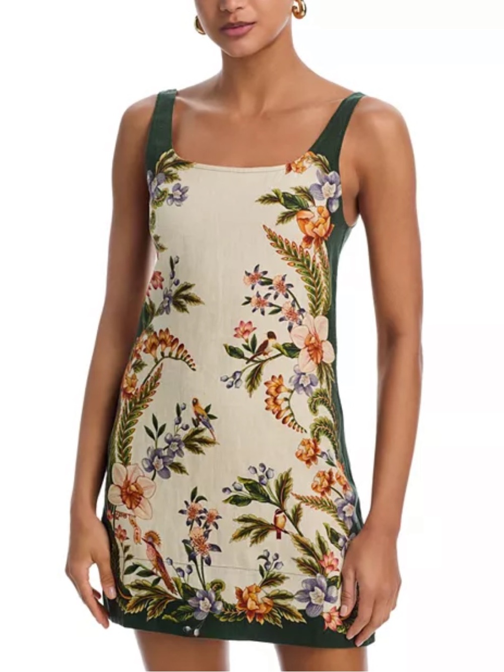 New FARM Rio Nature Sand Linen Floral Mini Dress
